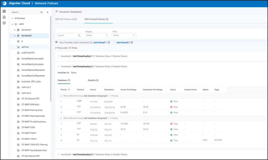 The expanded view of a policy set shows the existing rule groups