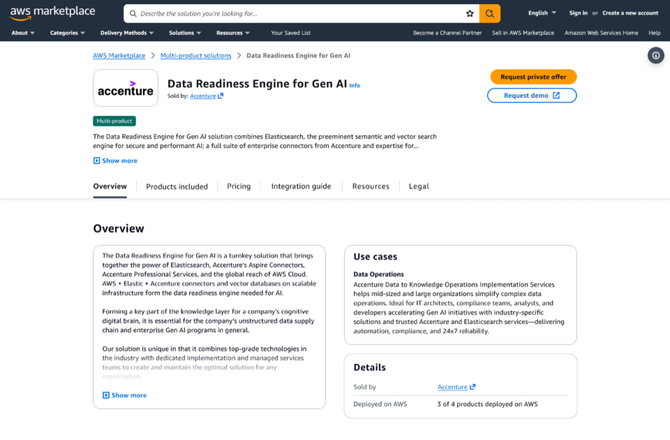 The Accenture solution page in AWS Marketplace