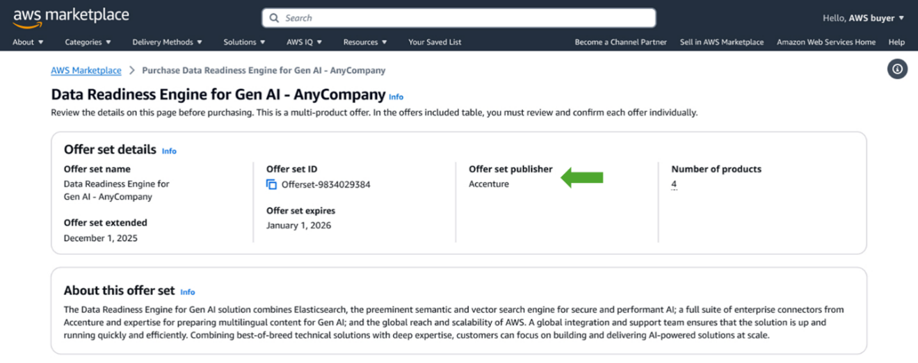 The procurement page for the Accenture solution