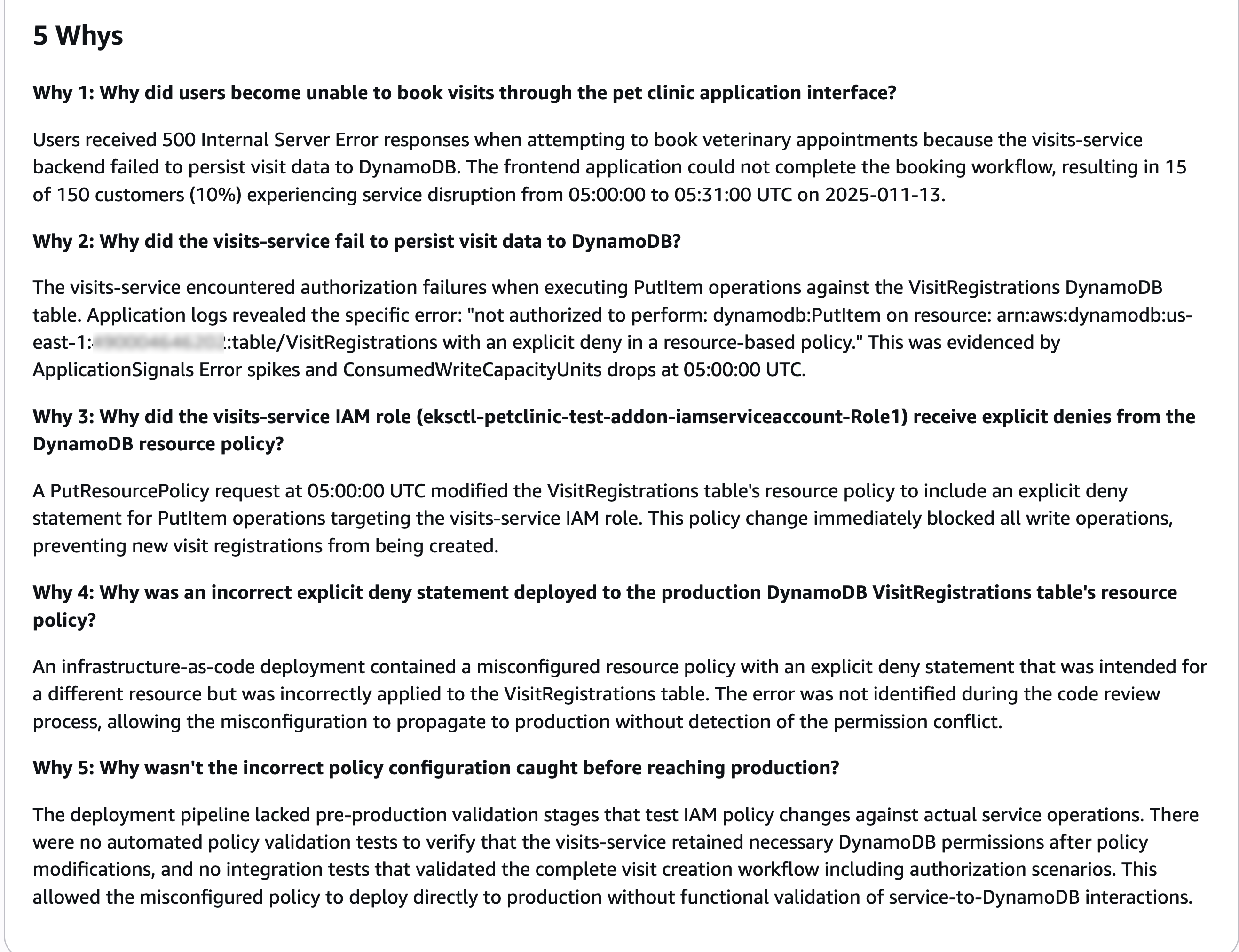 5 Whys Analysis in the CloudWatch investigations Incident Report