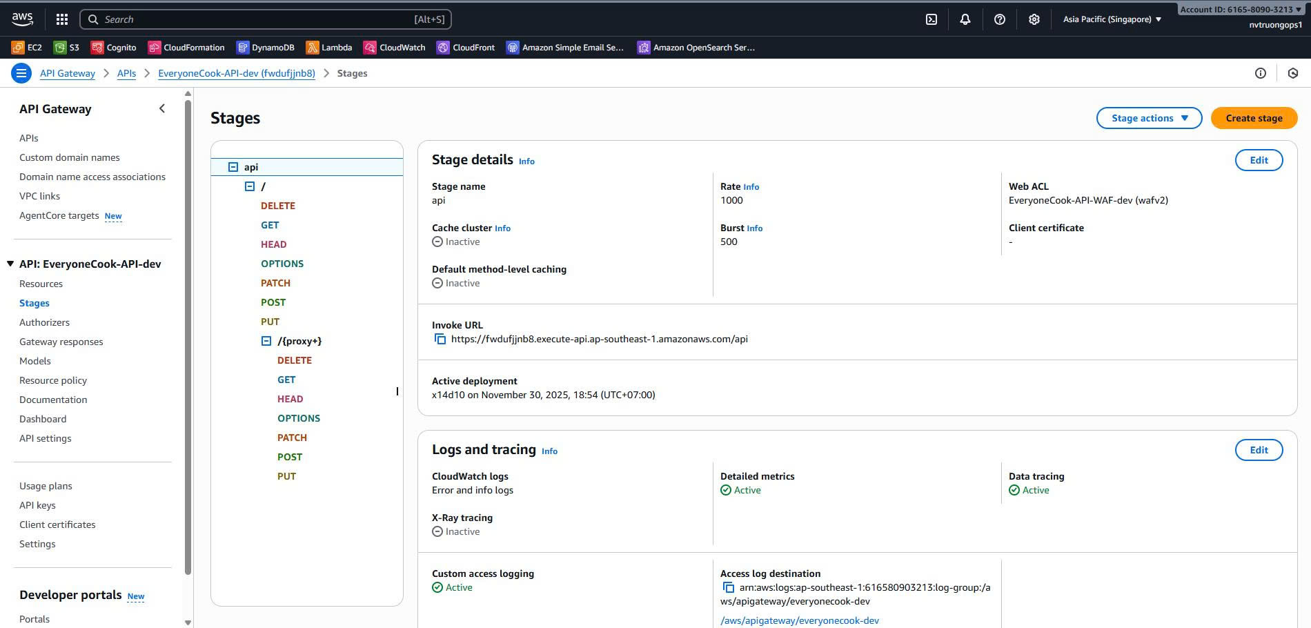 API Gateway Stage Settings