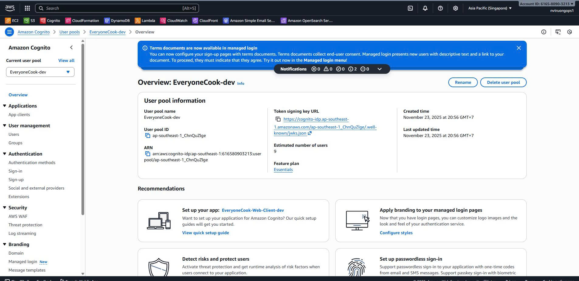Cognito User Pool Details